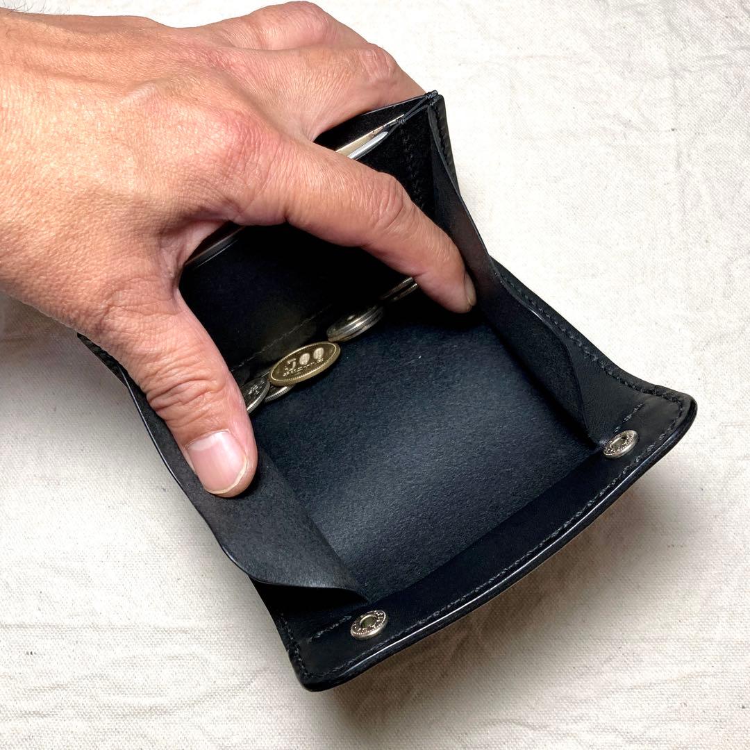 【総手縫い】イタリアンレザー コンパクト財布 本革 ミドルウォレット メンズ 黒
