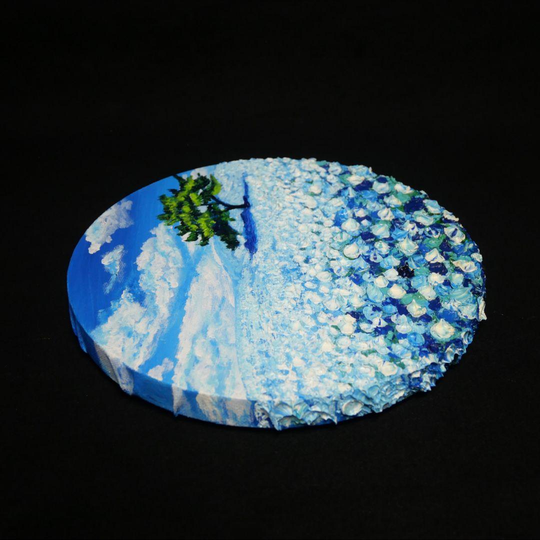 油絵 油彩 油彩画 絵 絵画 円形【ネモフィラの丘】