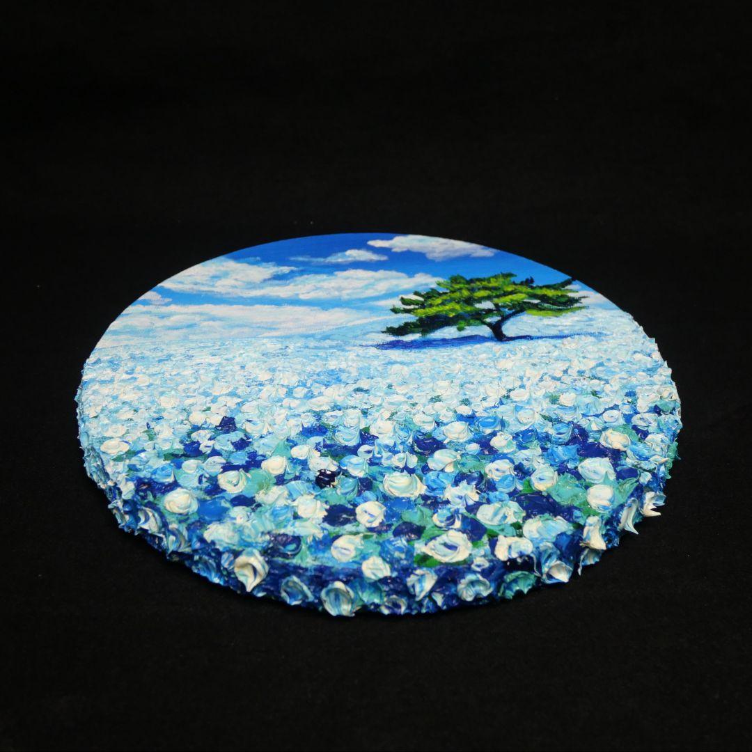 油絵 油彩 油彩画 絵 絵画 円形【ネモフィラの丘】