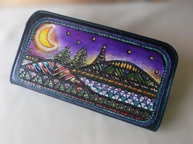 L型ファスナータイプロングウォレット　刻印＆拭き染め　牛革