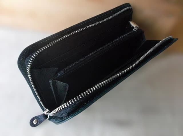 L型ファスナータイプロングウォレット　刻印＆拭き染め　牛革