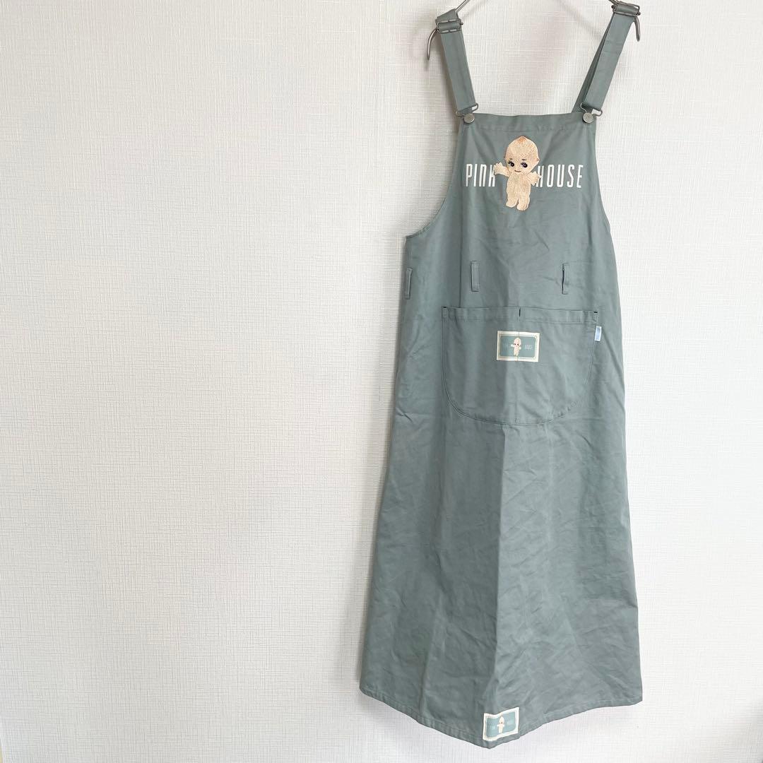 ピンクハウス エプロン【FREE】くすみ水色 料理 仕事 クッキング