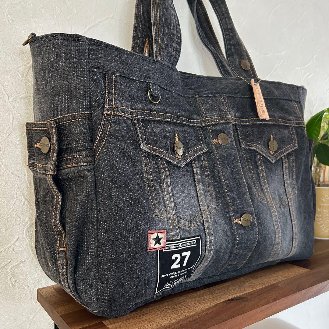 986.グレーデニム　デニムリメイク トートバッグ　ジージャン