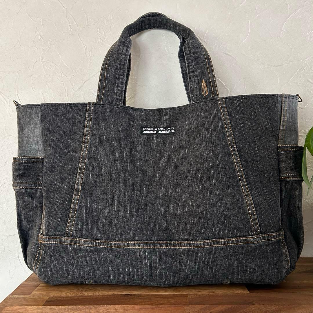 986.グレーデニム　デニムリメイク トートバッグ　ジージャン