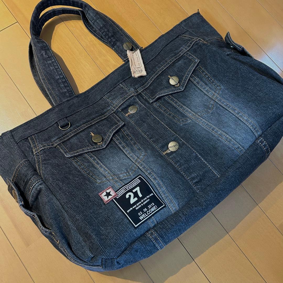986.グレーデニム　デニムリメイク トートバッグ　ジージャン