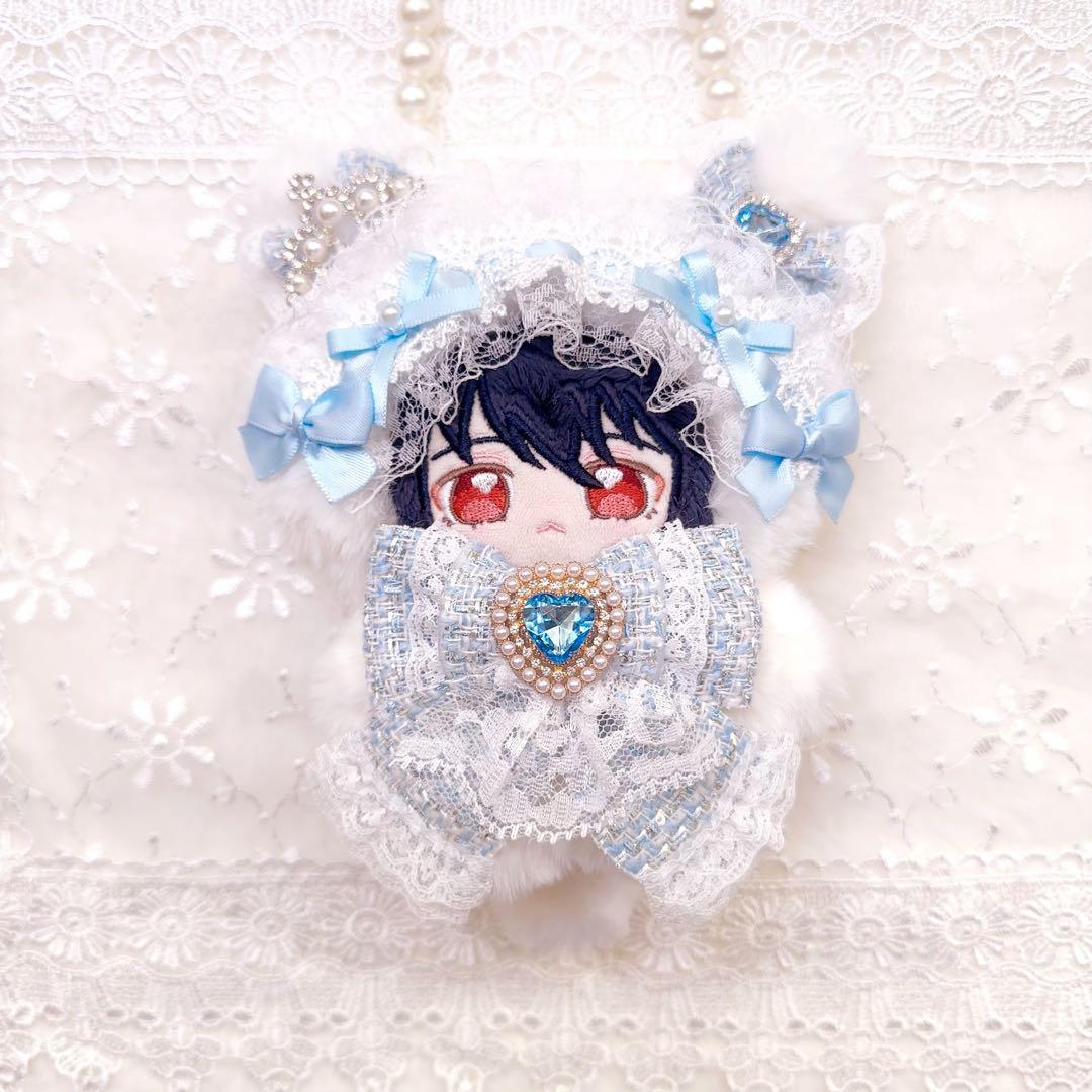 ツイードシリーズ　いつぬい　ちびぐるみ ぬい服　あんスタ　水色　ねこ　白