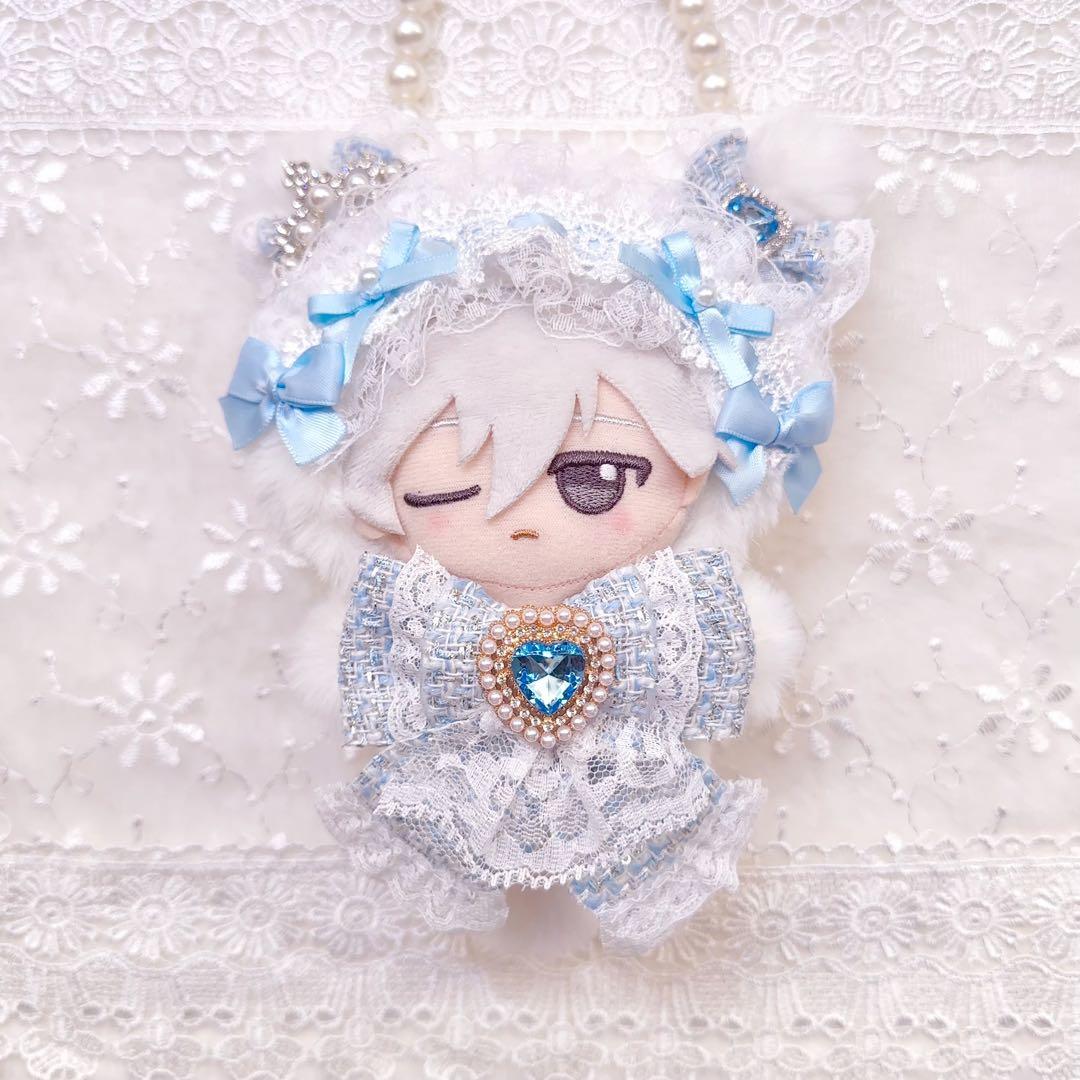 ツイードシリーズ　いつぬい　ちびぐるみ ぬい服　あんスタ　水色　ねこ　白