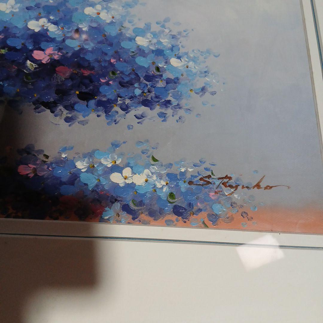 S. Ryuko 油彩画 花瓶の青い花