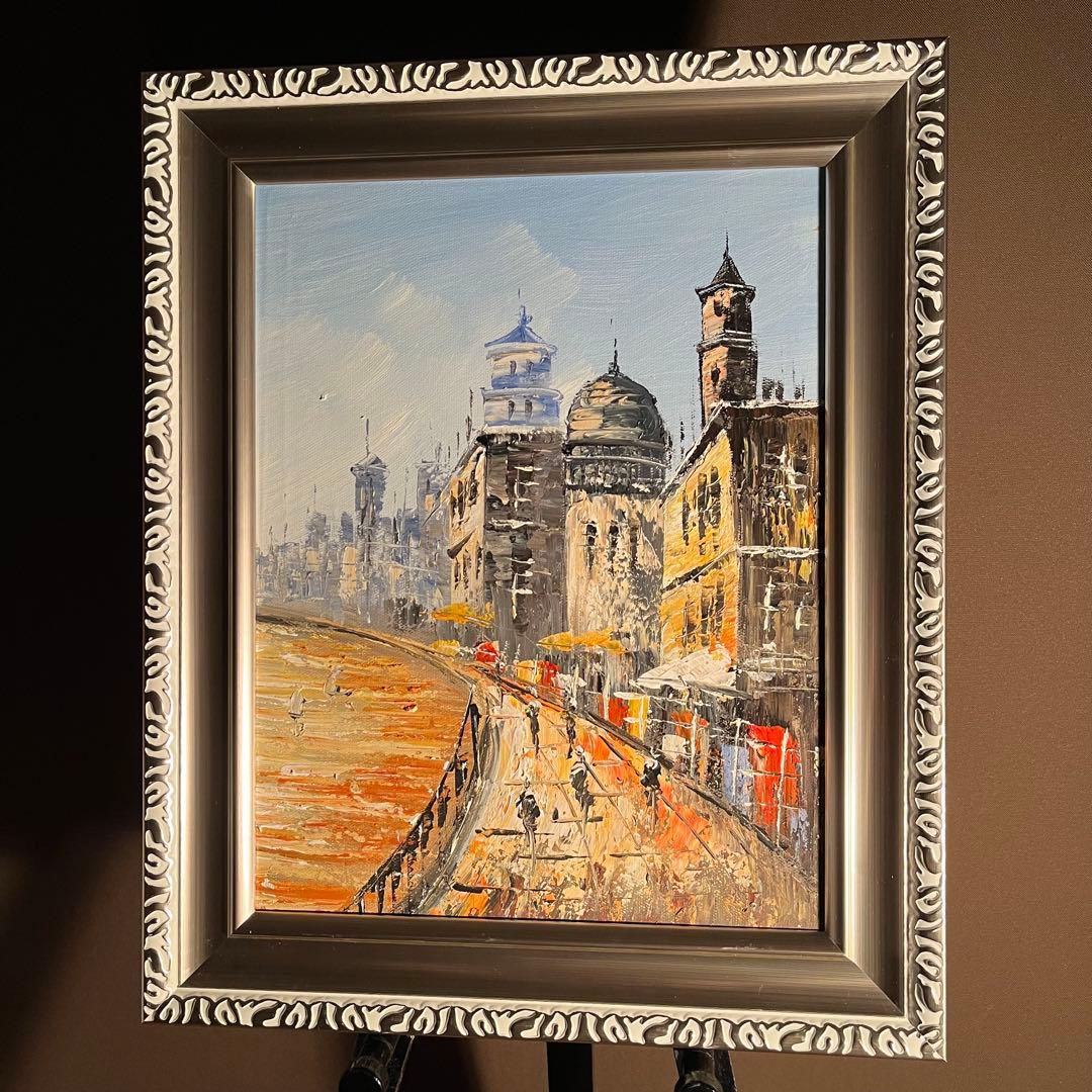 手書き油絵 パリの風景 額付 絵画 インテリア 油彩画