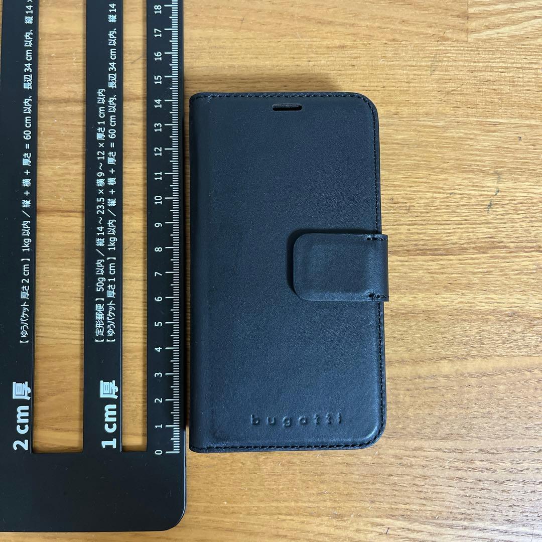 iPhone 2020 5.4インチ　手帳型ケース　黒　bugatti