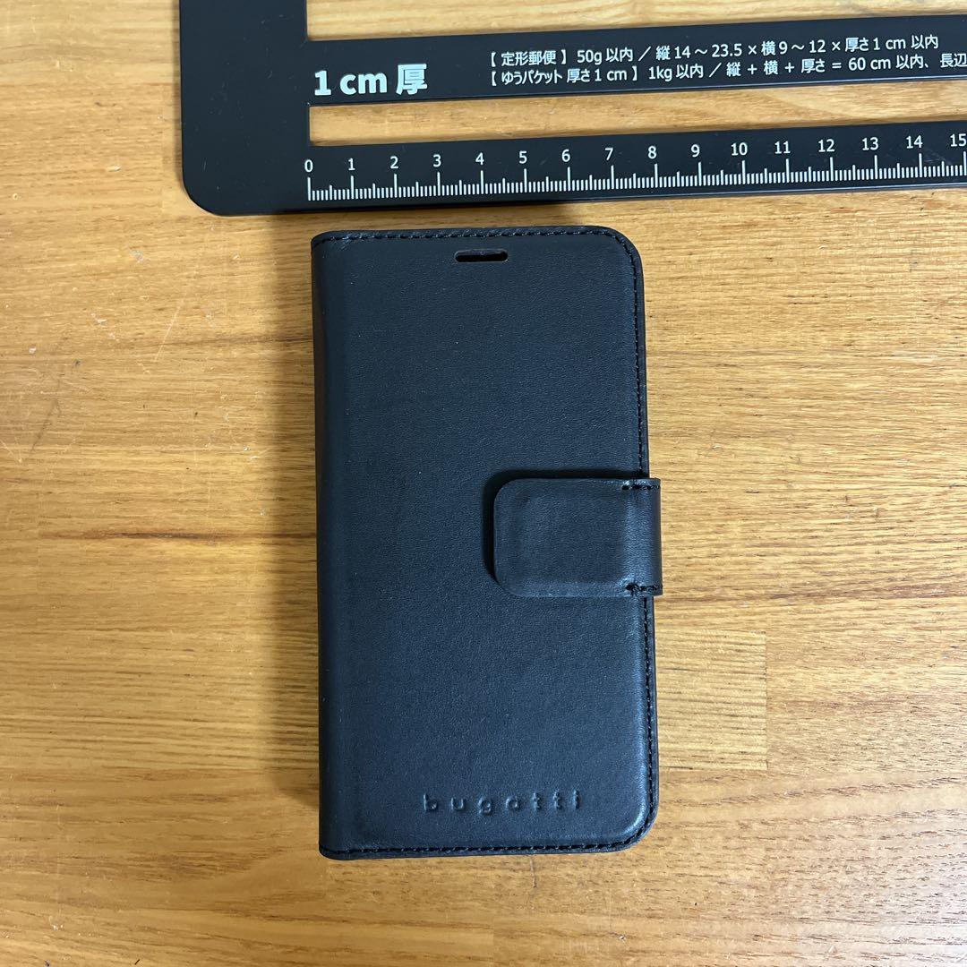 iPhone 2020 5.4インチ　手帳型ケース　黒　bugatti