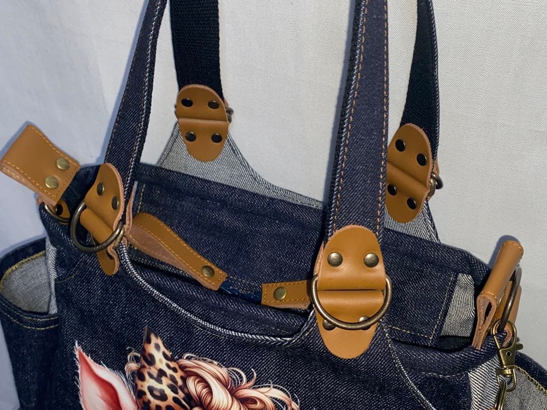 ハンドメイド☆岡山デニム☆ブタさん☆リュック対応☆4wayあおりバッグ