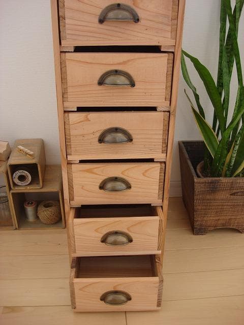 ★送料無料★サイズ変更可能★ナチュラル木製6段引き出し/無垢材☆収納オーダー可能