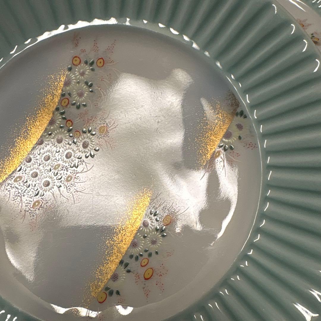 深川製磁 金襴草花 青磁中皿 金彩 和皿揃え 5枚セット