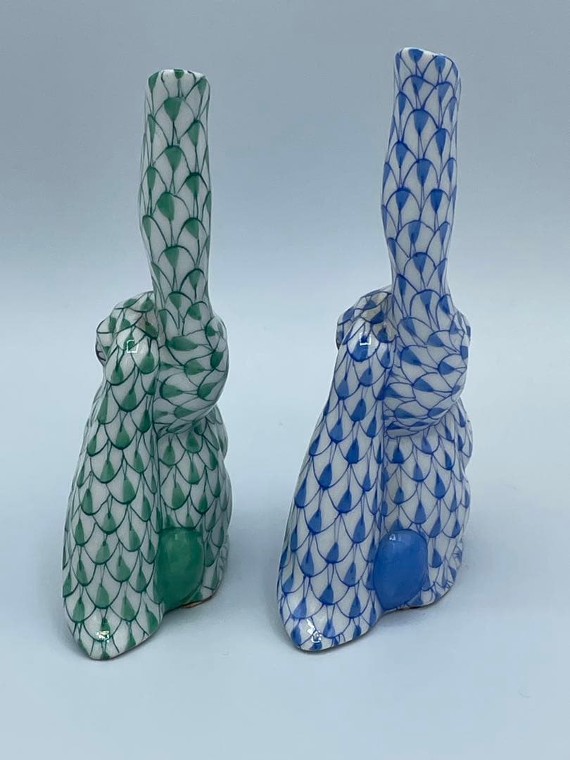 HEREND ヘレンド 片耳立てうさぎ フィギュリン　グリーン&ブルーセット