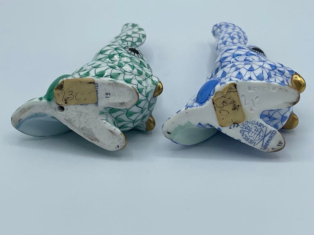 HEREND ヘレンド 片耳立てうさぎ フィギュリン　グリーン&ブルーセット