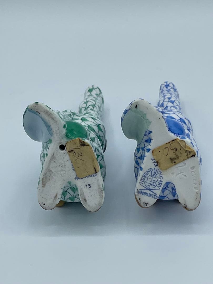 HEREND ヘレンド 片耳立てうさぎ フィギュリン　グリーン&ブルーセット