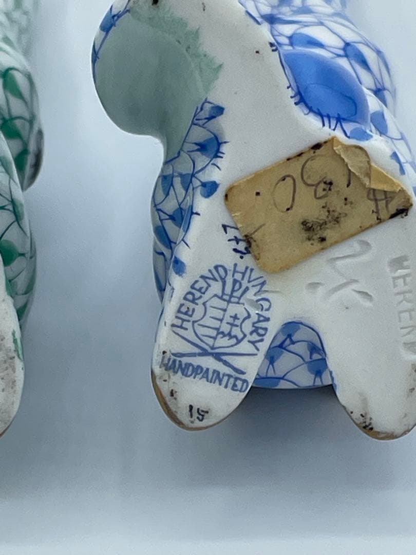 HEREND ヘレンド 片耳立てうさぎ フィギュリン　グリーン&ブルーセット