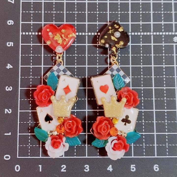 2.ハート＆スペード トランプと薔薇のピアス/イヤリング サージカルステンレス