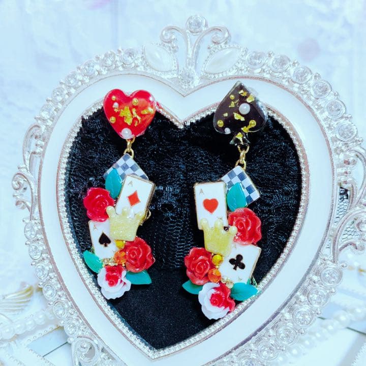 2.ハート＆スペード トランプと薔薇のピアス/イヤリング サージカルステンレス