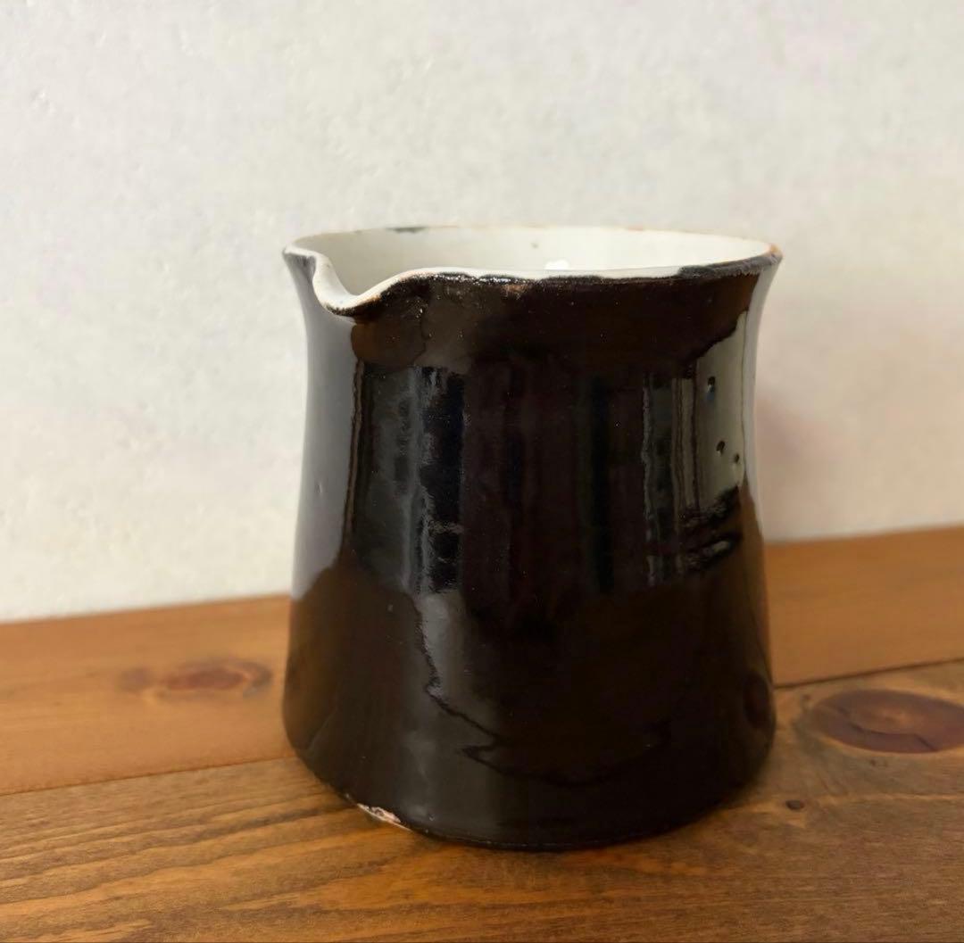 【新品】三浦ナオコ＊掛け分けピッチャー＊黒　花器　珈琲器具　陶器　作家ものの器