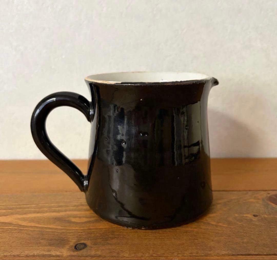 【新品】三浦ナオコ＊掛け分けピッチャー＊黒　花器　珈琲器具　陶器　作家ものの器