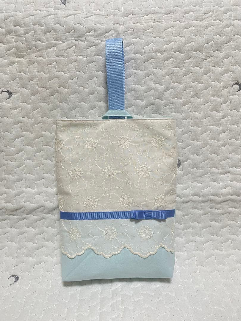 入学入園レッスンバッグスカラップマーガレット花柄レースブルー