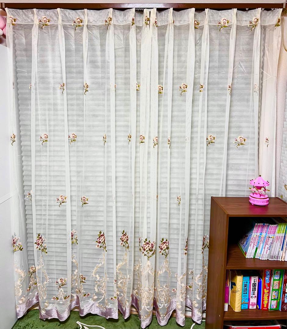 2枚セット 刺繍レースカーテン おしゃれ 高級 オーダーサイズ