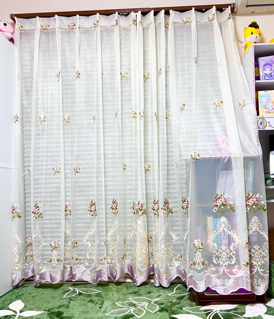 2枚セット 刺繍レースカーテン おしゃれ 高級 オーダーサイズ