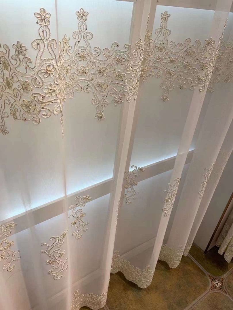 2枚セット 刺繍レースカーテン おしゃれ 高級 オーダーサイズ