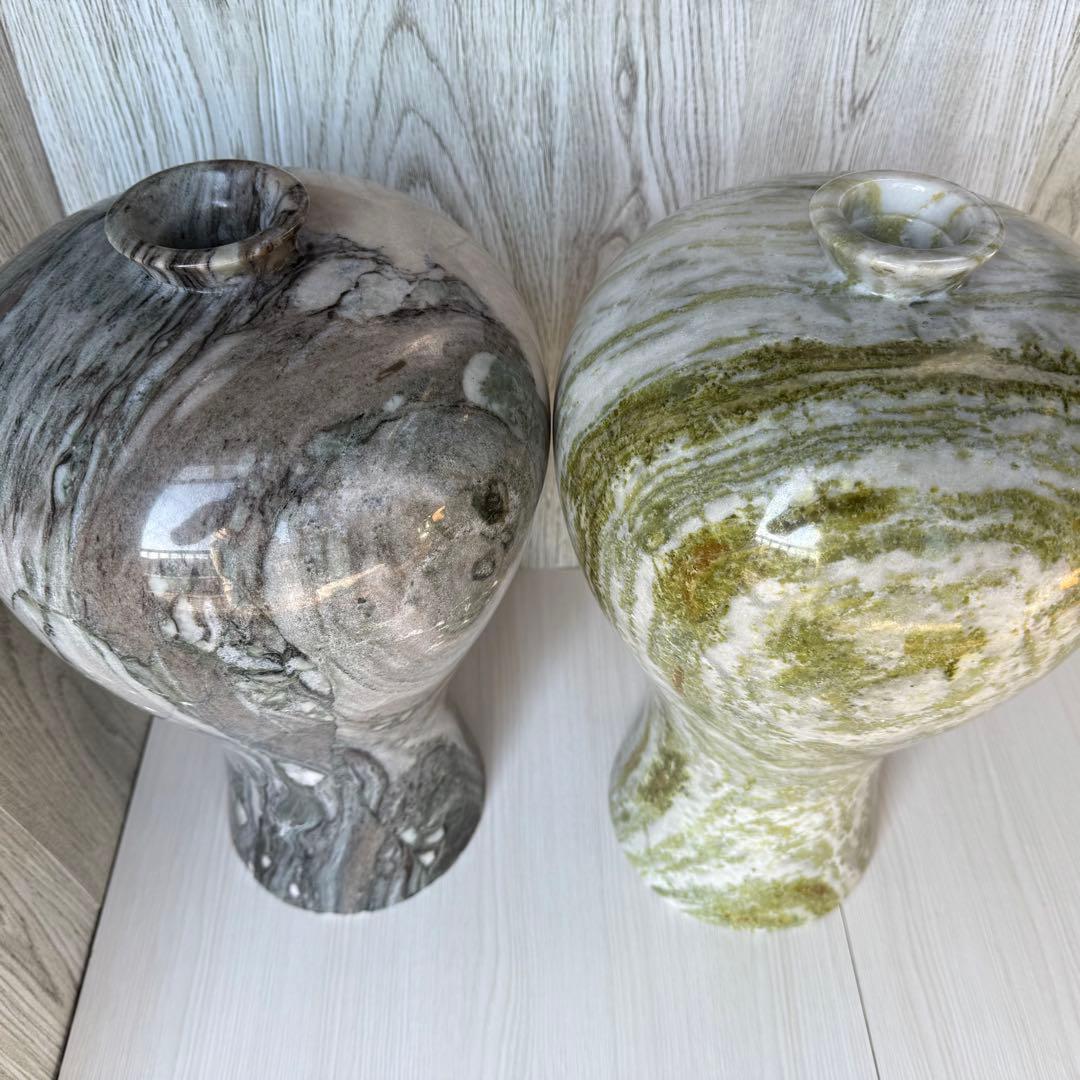 大理石 壺・花瓶（グレー／グリーン ）