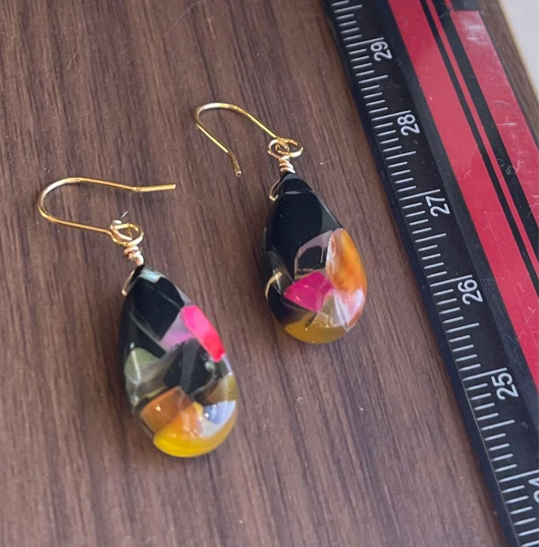 ミックスカラーカルセドニー個性的ピアス♪