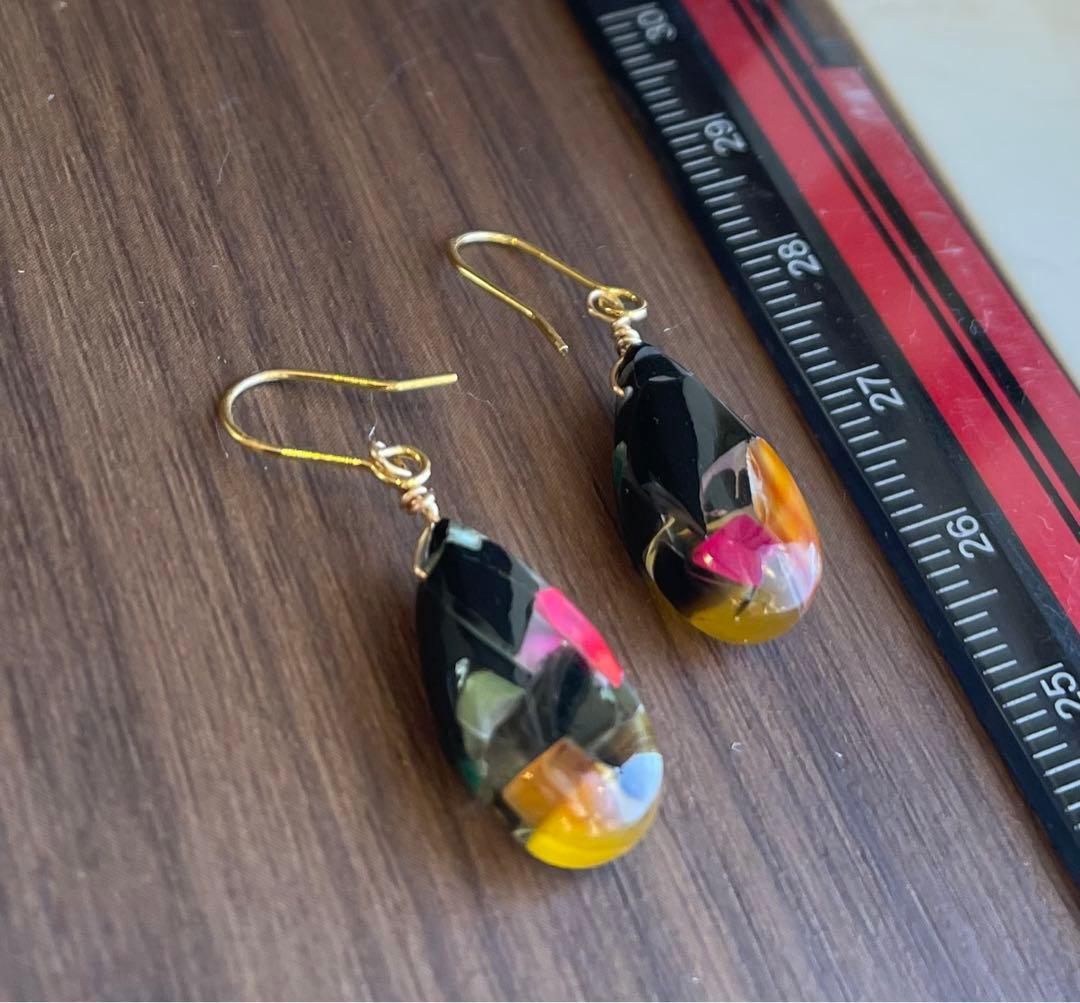 ミックスカラーカルセドニー個性的ピアス♪