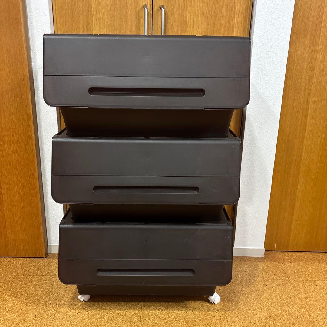 山善収納ボックス フタ付き前開きワイド深型 3個✖️2キャスター付きまとめて6個！