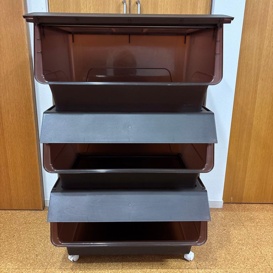 山善収納ボックス フタ付き前開きワイド深型 3個✖️2キャスター付きまとめて6個！