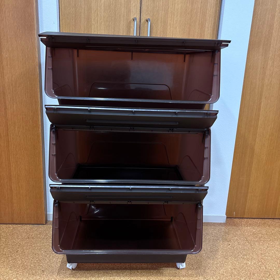 山善収納ボックス フタ付き前開きワイド深型 3個✖️2キャスター付きまとめて6個！