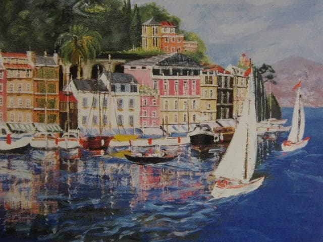 山本亞稀、ポルト・フィーノ、希少画集画、新品高級額・額装付、状態良好