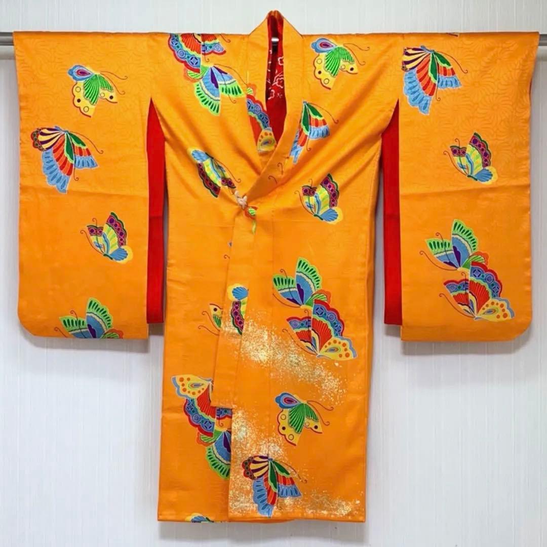 セミアンティーク 七五三 正絹 綸子 三つ身 振袖 袋帯 セット