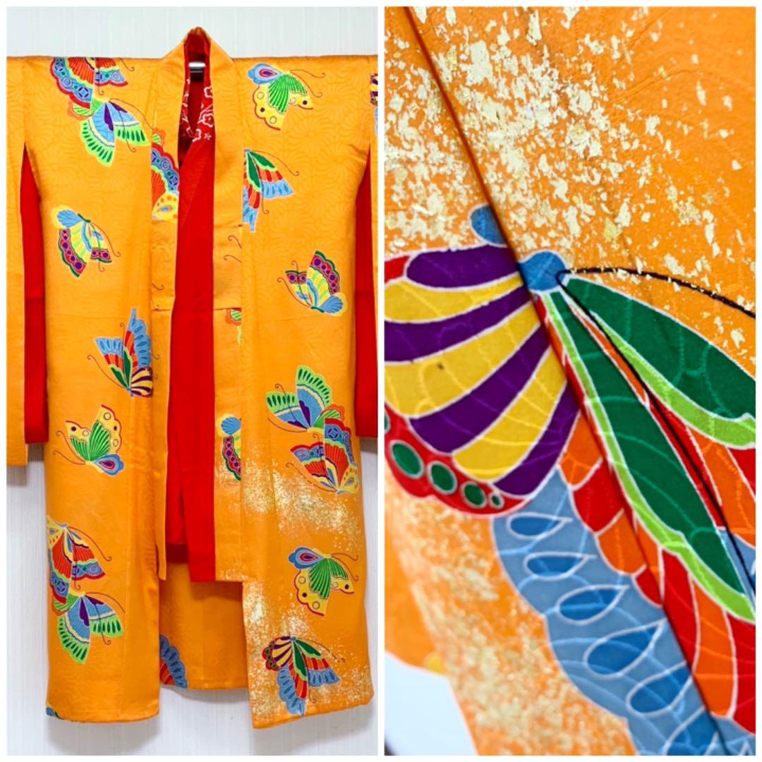 セミアンティーク 七五三 正絹 綸子 三つ身 振袖 袋帯 セット