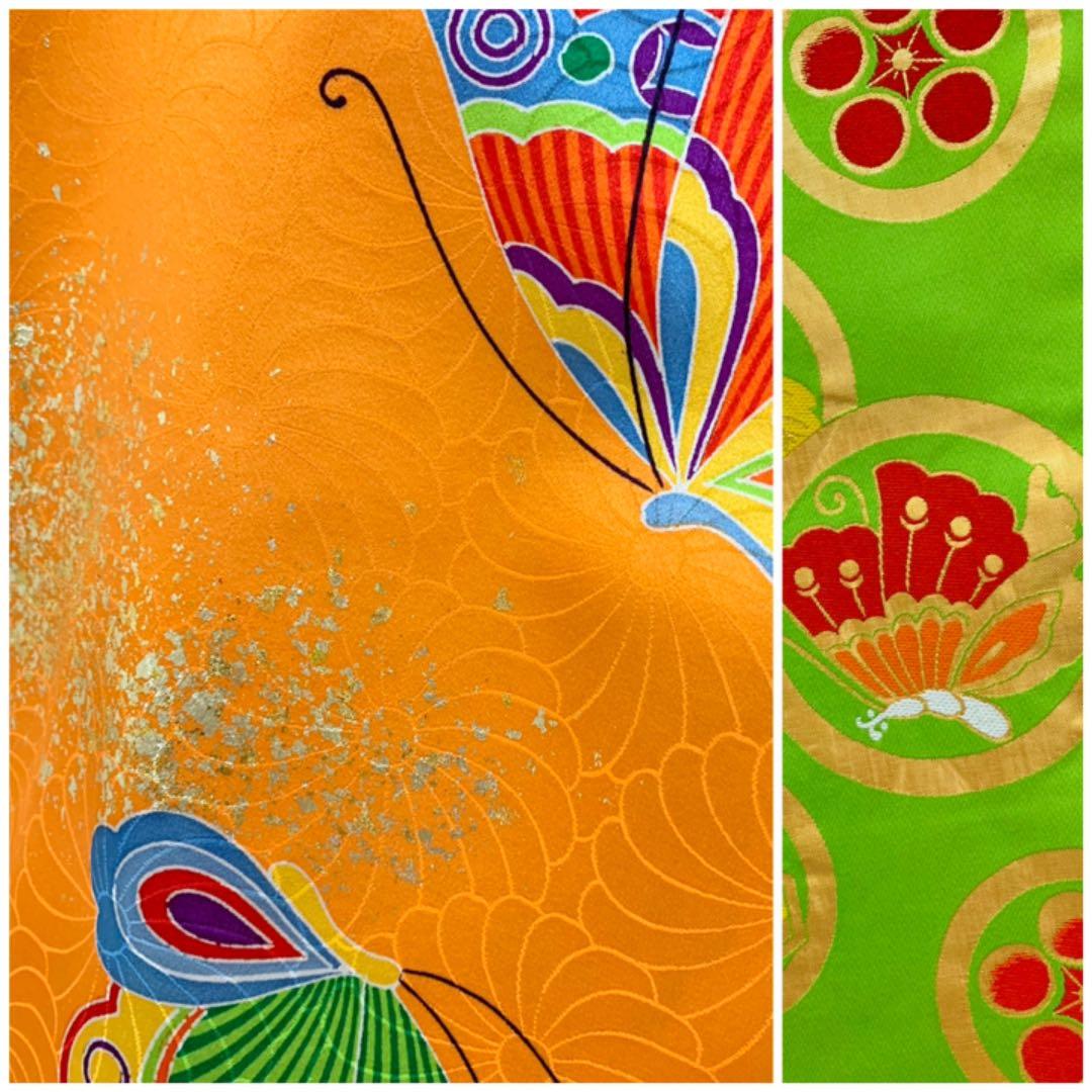 セミアンティーク 七五三 正絹 綸子 三つ身 振袖 袋帯 セット