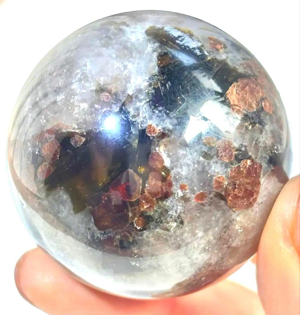 《希少コレクターズピース》ガーネット×トルマリン×グリーンマイカ　共生　スフィア