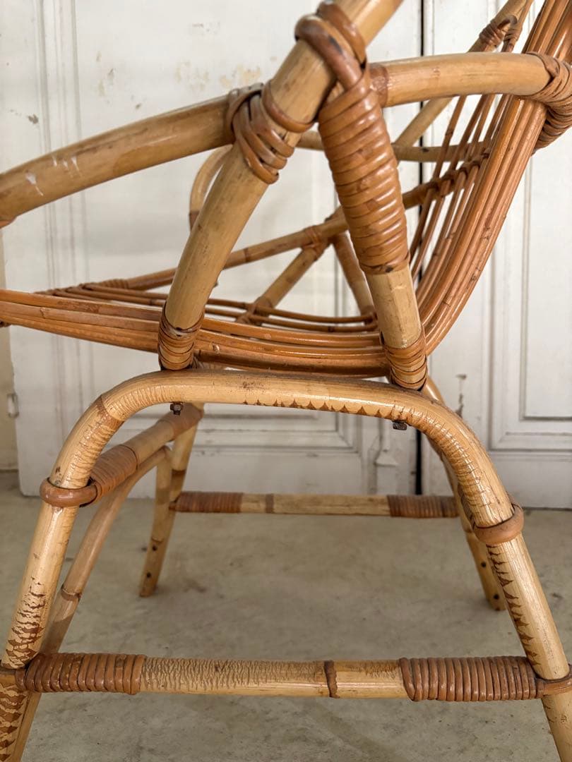 籐製/バンブーアームチェア　フランスアンティーク