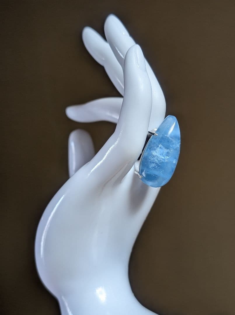 個性的特大瑞々しいしずくちゃんアクアマリンリングオーダー品