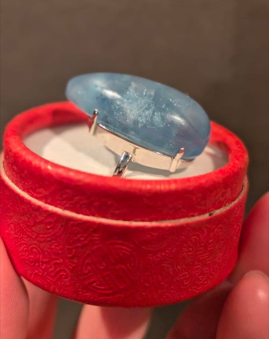 個性的特大瑞々しいしずくちゃんアクアマリンリングオーダー品