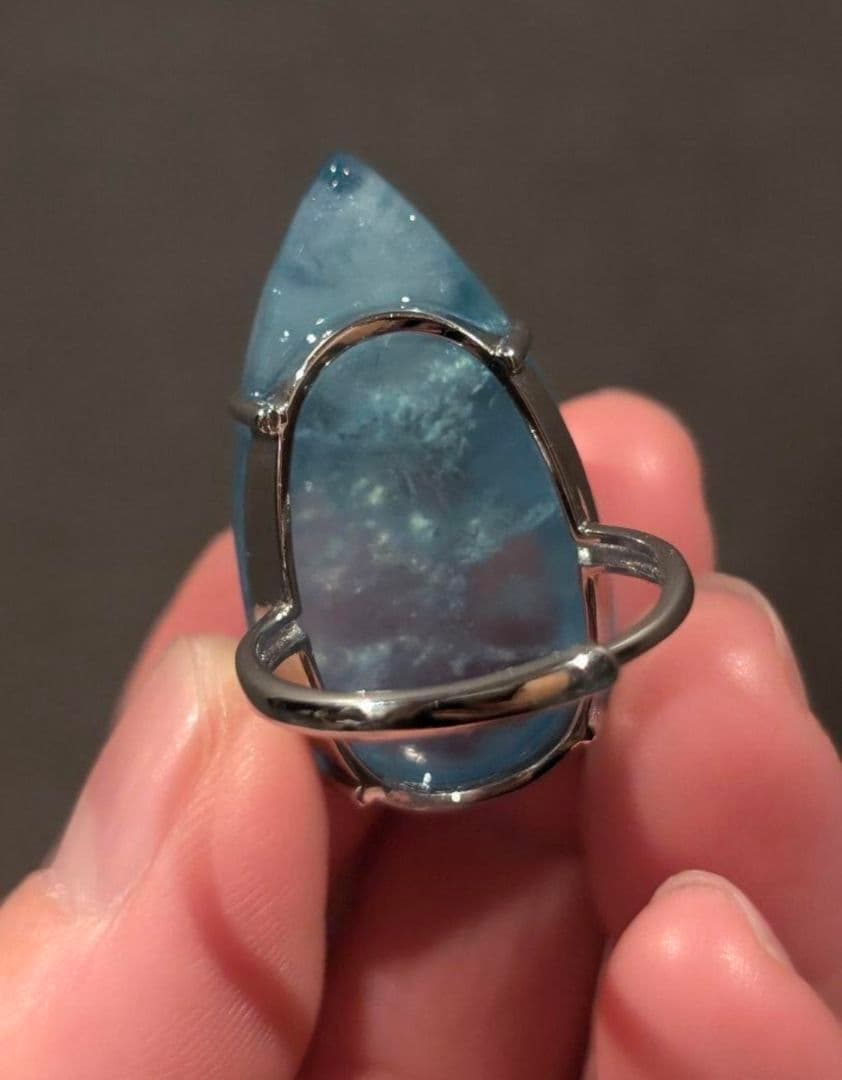 個性的特大瑞々しいしずくちゃんアクアマリンリングオーダー品