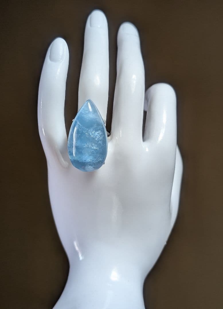 個性的特大瑞々しいしずくちゃんアクアマリンリングオーダー品