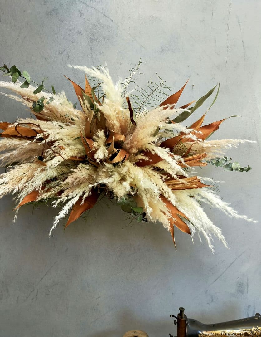 64.【♡再販♡大型✕横長スワッグ】ドライフラワー パンパスグラス アンティーク