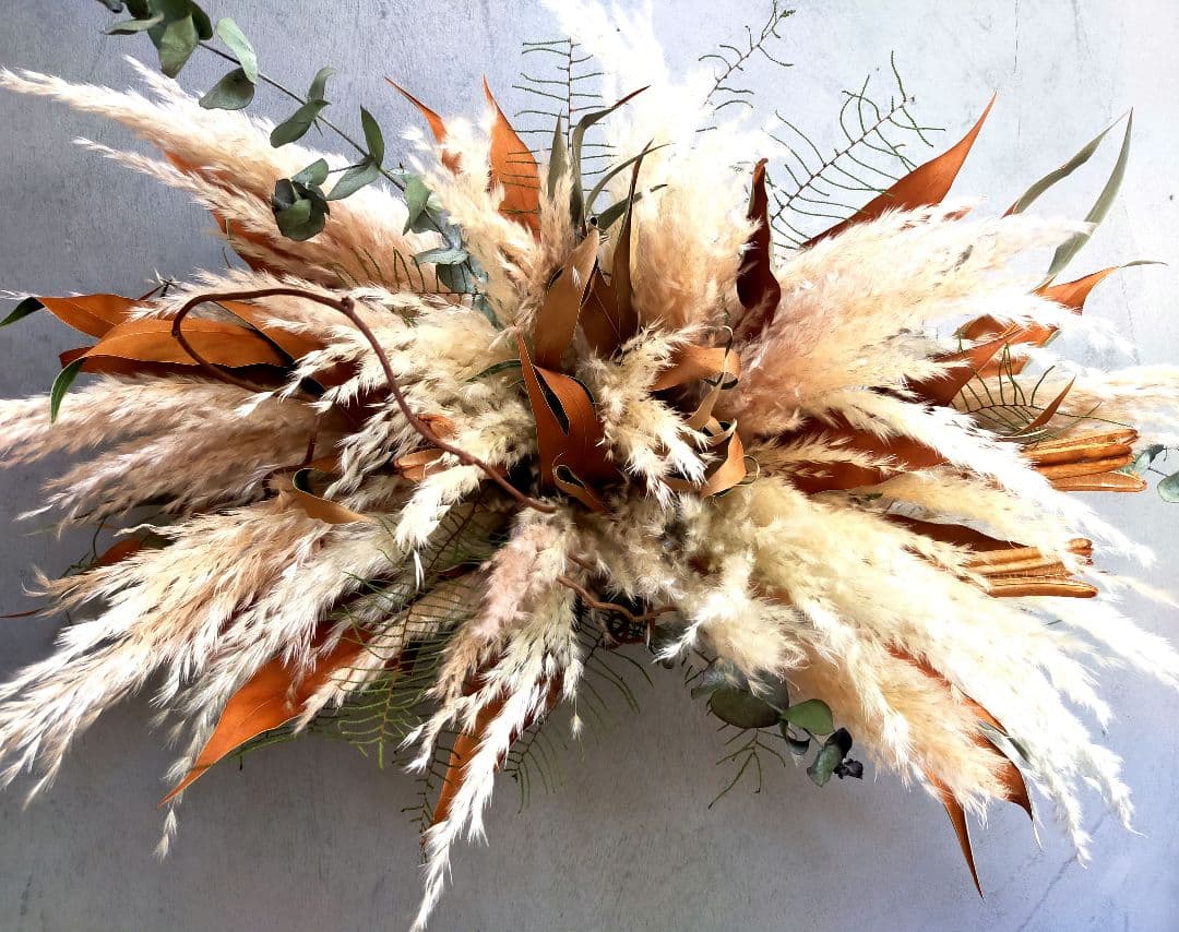 64.【♡再販♡大型✕横長スワッグ】ドライフラワー パンパスグラス アンティーク