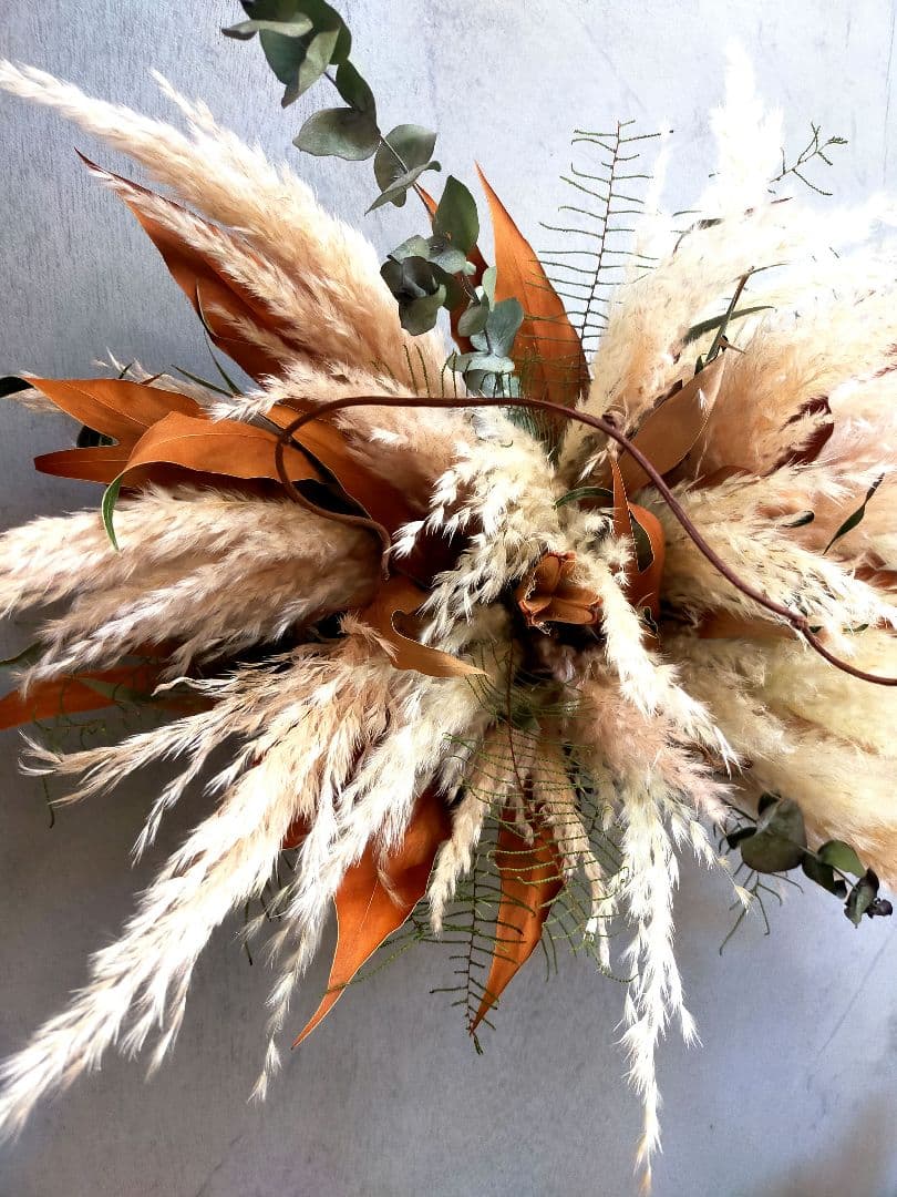 64.【♡再販♡大型✕横長スワッグ】ドライフラワー パンパスグラス アンティーク