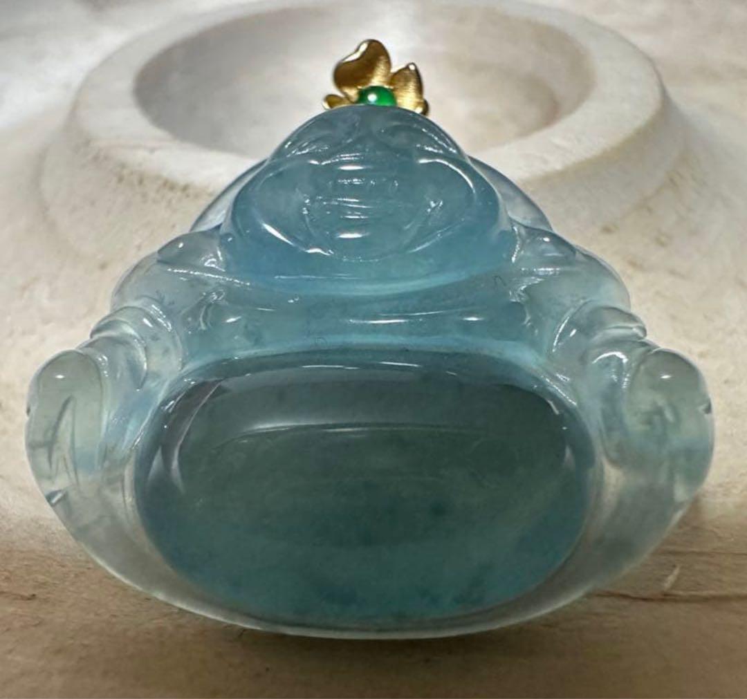 18K金製バチカン.ミャンマー産高級天然氷種本翡翠 仏像ペンダント ネックレス